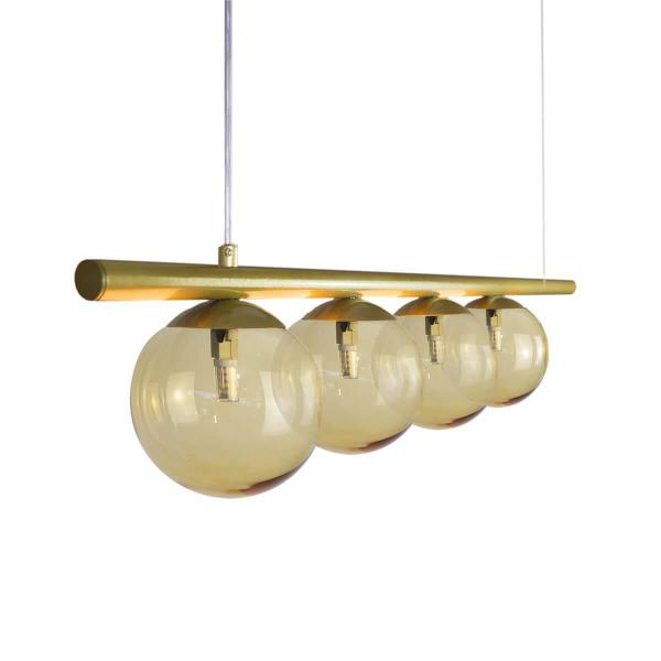 Imagem de Lustre Pendente Figo Ouro - 4 Globos Esfera De Vidro Âmbar