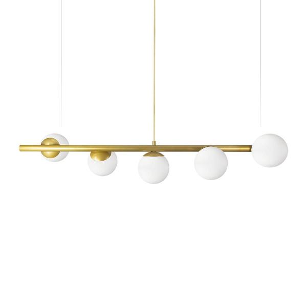 Imagem de Lustre Pendente Figo Ouro - 5 Globos Esfera De Vidro Branco