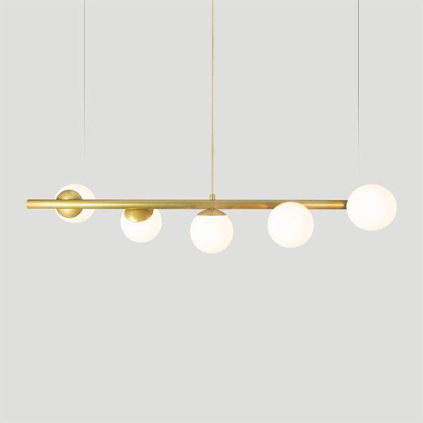 Imagem de Lustre Pendente Figo Ouro - 5 Globos Esfera De Vidro Branco