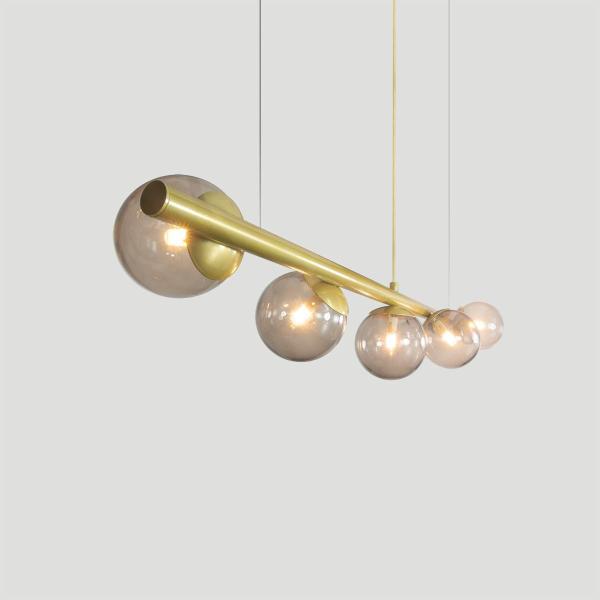 Imagem de Lustre Pendente Figo Ouro - 5 Globos Esfera De Vidro Fumê