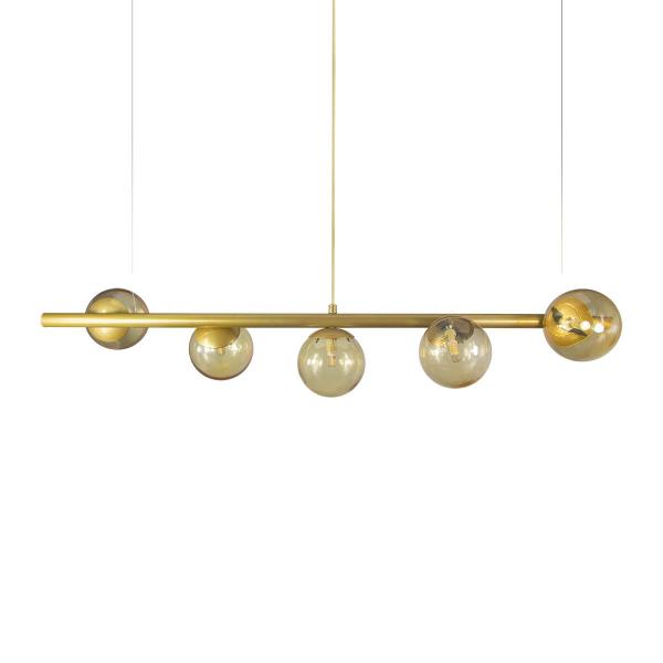 Imagem de Lustre Pendente Figo OURO - 5 Globos Esfera Vidro Âmbar