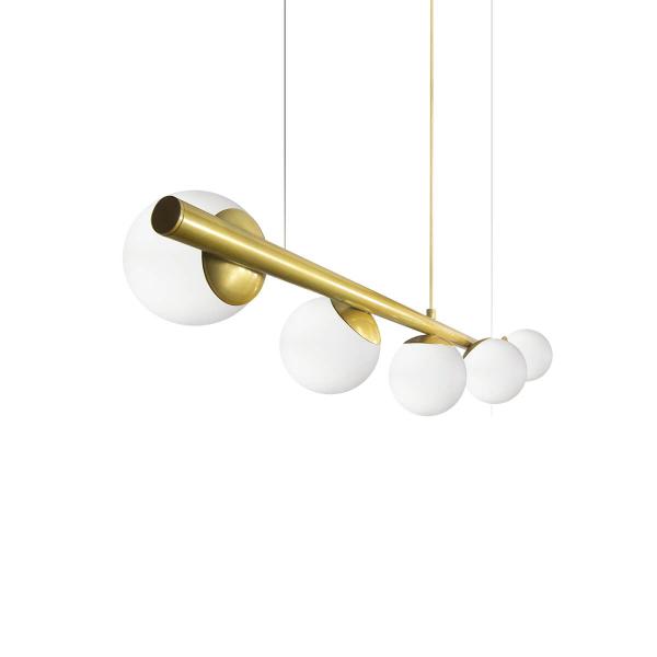 Imagem de Lustre Pendente Figo OURO - 5 Globos Esfera Vidro Branco