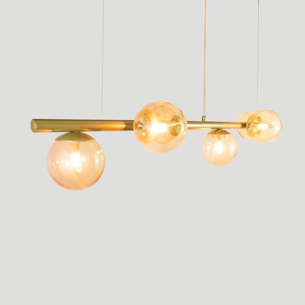 Imagem de Lustre Pendente Figo Ouro - 6 Globos Esfera De Vidro Âmbar