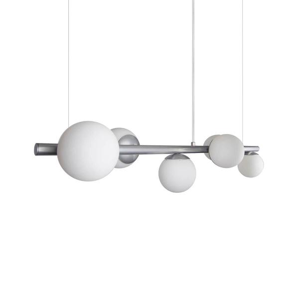 Imagem de Lustre Pendente Figo Prata - 6 Globos Esfera De Vidro Branco