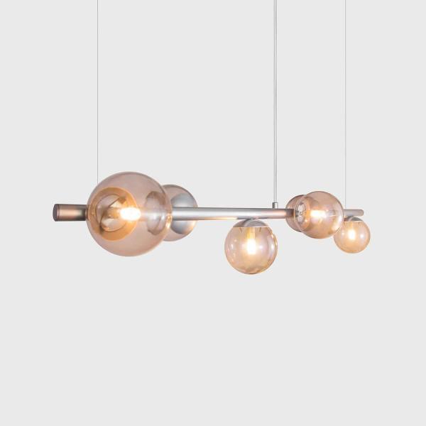 Imagem de Lustre Pendente Figo Prata - 6 Globos Esfera De Vidro Fume