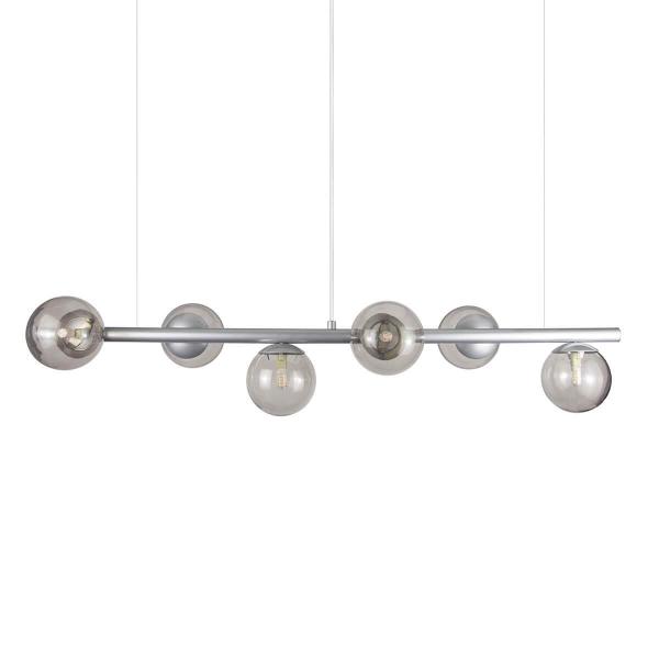 Imagem de Lustre Pendente Figo Prata - 6 Globos Esfera De Vidro Fume