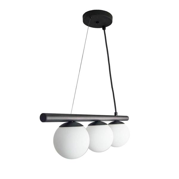 Imagem de Lustre Pendente Figo Preto - 3 Globos Esfera De Vidro Branco