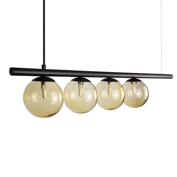 Imagem de Lustre Pendente Figo Preto - 4 Globos Esfera De Vidro Âmbar