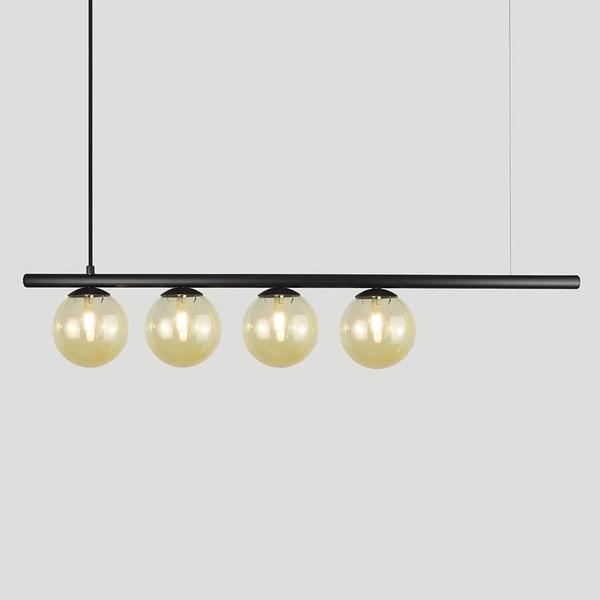 Imagem de Lustre Pendente Figo Preto - 4 Globos Esfera De Vidro Âmbar