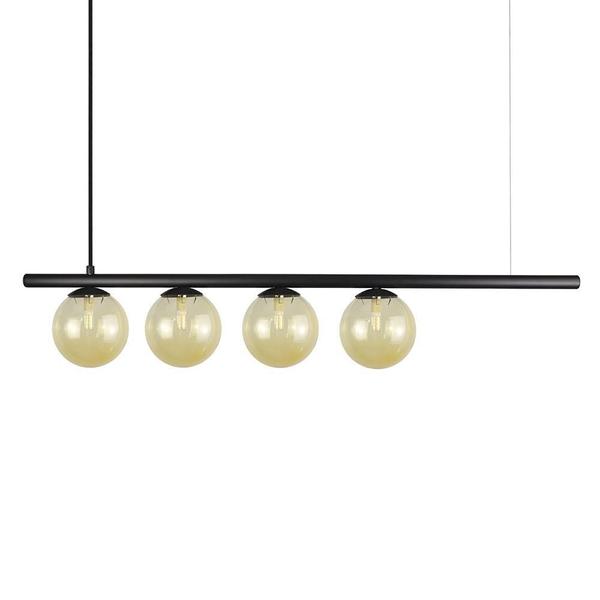 Imagem de Lustre Pendente Figo Preto - 4 Globos Esfera De Vidro Branco