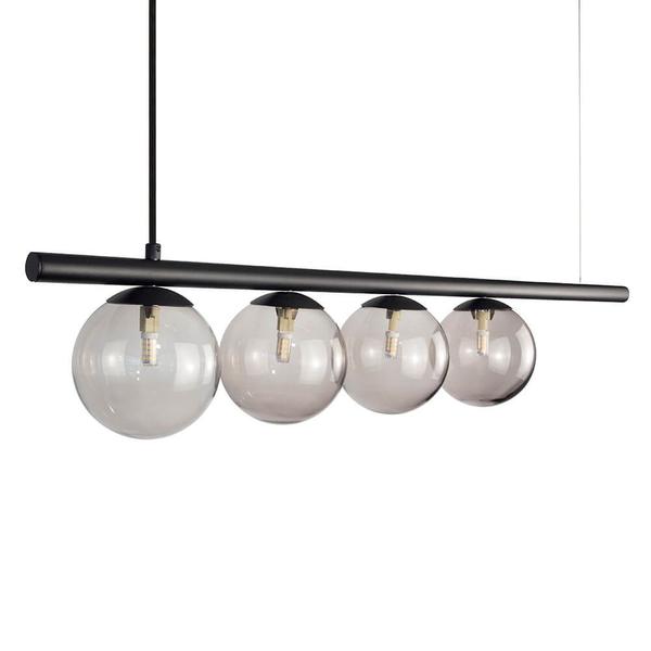 Imagem de Lustre Pendente Figo PRETO - 4 Globos Esfera de Vidro Fumê 