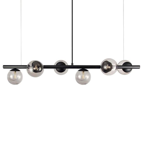 Imagem de Lustre Pendente Figo Preto - 6 Globos Esfera De Vidro Fumê