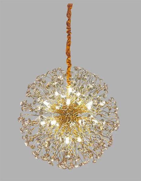 Imagem de Lustre Pendente Flor do Sol Dourado Cristal 50CM 9G9 DS9751 Delis