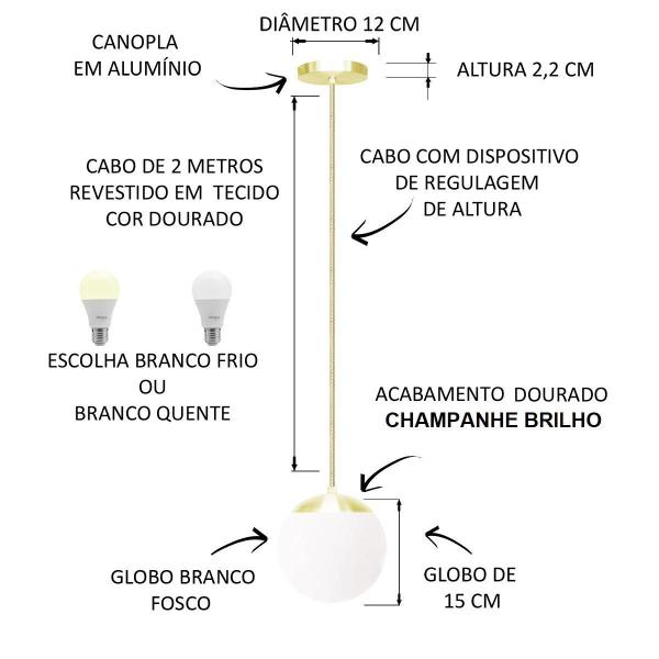 Imagem de Lustre Pendente Globo Jabuticaba Dourado Champanhe B Stutt