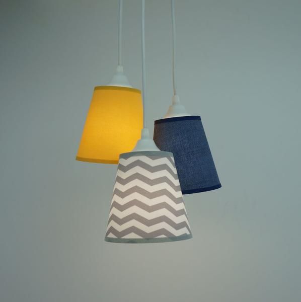 Imagem de Lustre Pendente Infantil Chevron Cinza, Jeans e Amarelo