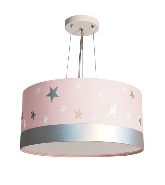 Imagem de Lustre Pendente Infantil Estrelas Cúpula 30x15 2e27 Rosa bebê.