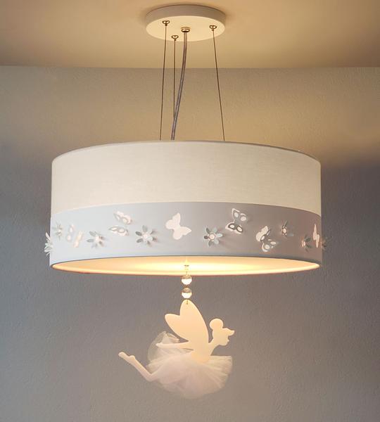 Imagem de Lustre Pendente Infantil Fadas Cúpula Branco 50x15 3E27