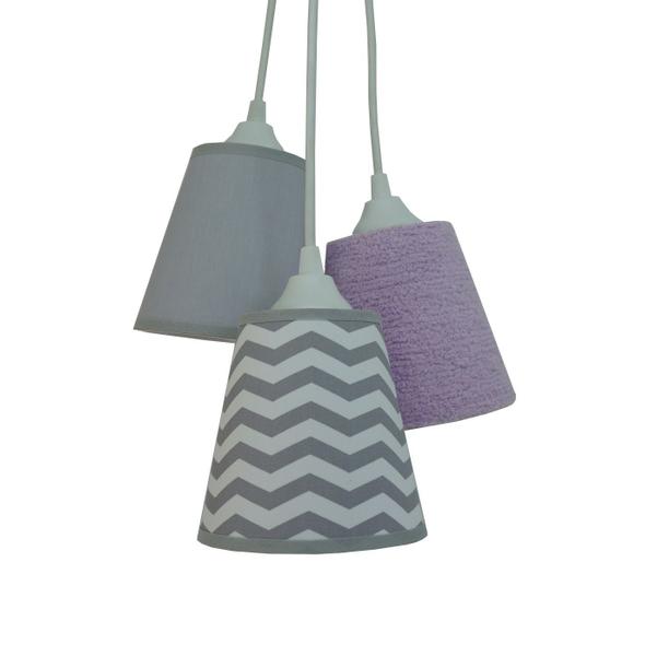 Imagem de Lustre Pendente Infantil Frufru Lilás e Chevron Cinza