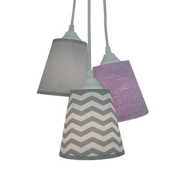 Imagem de Lustre Pendente Infantil Frufru Lilás e Chevron Cinza