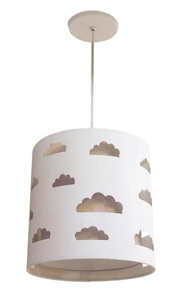 Imagem de Lustre Pendente Infantil Nuvem Branco E Cáqui Bivolt 25x25cm