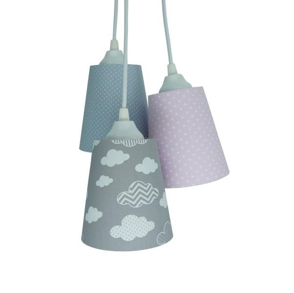 Imagem de Lustre Pendente Infantil Nuvens Cinza e Rosa