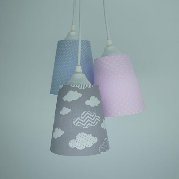 Imagem de Lustre Pendente Infantil Nuvens Cinza e Rosa