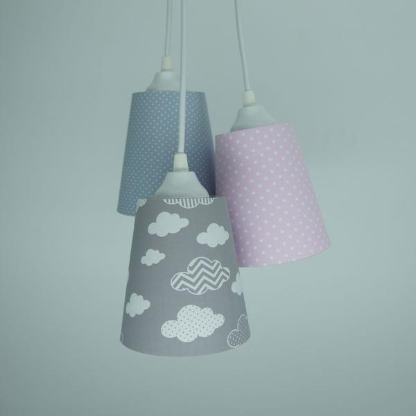 Imagem de Lustre Pendente Infantil Nuvens Cinza e Rosa