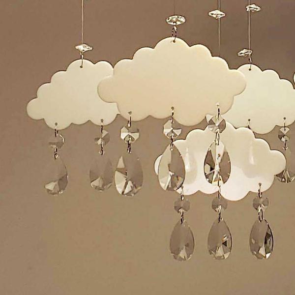 Imagem de Lustre pendente infantil nuvens com cúpula 30cm