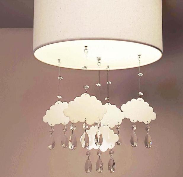 Imagem de Lustre Pendente Infantil Nuvens Com Cúpula 40X15 Branco