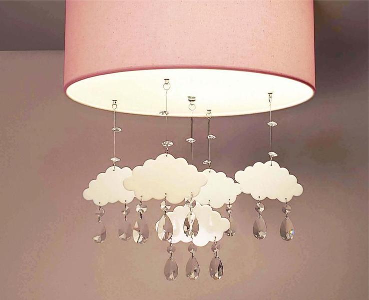 Imagem de Lustre Pendente Infantil Nuvens Com Cúpula 40X15 Rosa