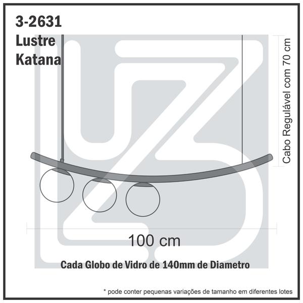 Imagem de Lustre Pendente Katana OURO 3 Globos Esfera Vidro Âmbar