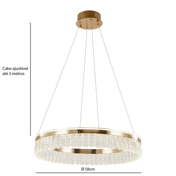 Imagem de Lustre Pendente Led 50w 3000k Bronze e Cristal Lux Redondo 58cm Bivolt