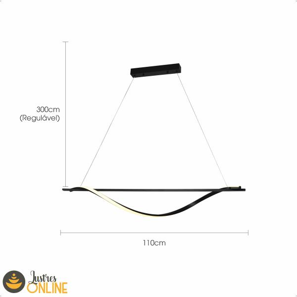 Imagem de Lustre pendente Lumier Silicio Preto 28w 110cm 3000K sofisticado luxo