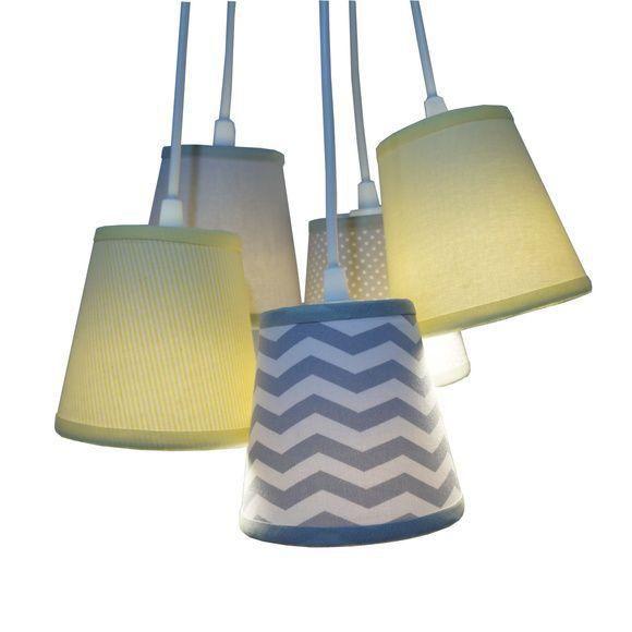 Imagem de Lustre Pendente Luminária Baby Chevron Tecidos Tons de Cinza e Amarelo