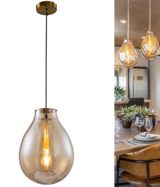 Lustre Pendente Luminária Caju Âmbar Cristal Champanhe Vidro Decoração Casa Moderna Para Sala Estar Mesa Jantar Cozinha Bivolt 110V 220V - Sindora Imagem de Lustre Pendente Luminária Caju Âmbar Cristal Champanhe Vidro Decoração Casa Moderna Para Sala Estar Mesa Jantar Cozinha Bivolt 110V 220V