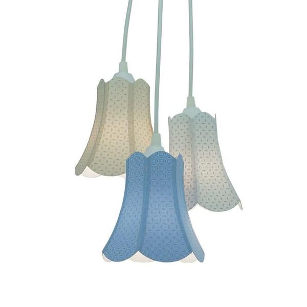 Imagem de Lustre Pendente Luminária Cúpula Paris Arabescos Branco, Bege e Azul