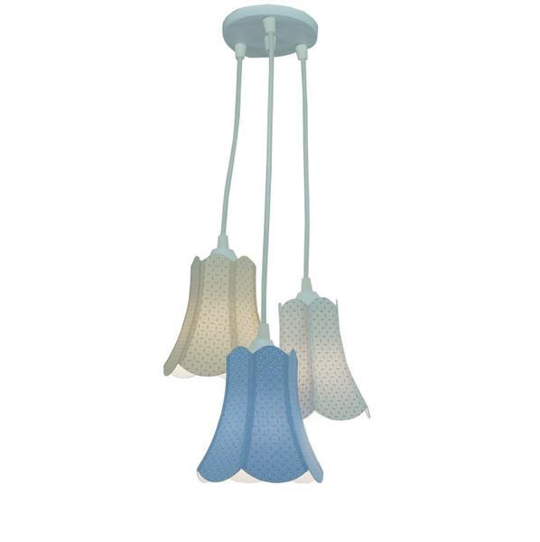 Imagem de Lustre Pendente Luminária Cúpula Paris Arabescos Branco, Bege e Azul