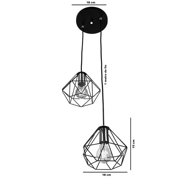 Imagem de Lustre Pendente Luminária Diamante Aramado Duplo Cromado