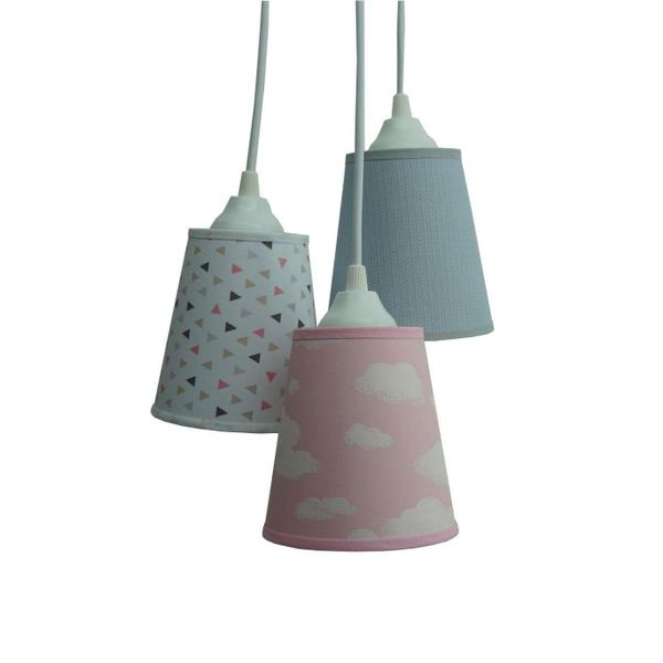 Imagem de Lustre Pendente Luminária Infantil Nuvens Tons De Rosa E Cinza