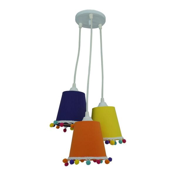 Imagem de Lustre Pendente Luminária Quarto Infantil Pompons Coloridos