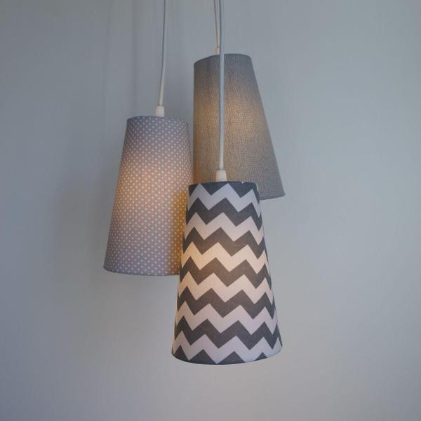 Imagem de Lustre Pendente Luminária Tecido Chevron Cinza e Branco