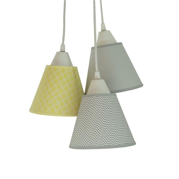 Imagem de Lustre Pendente Luminária Tecido Mini Chevron Tons de Cinza e Amarelo