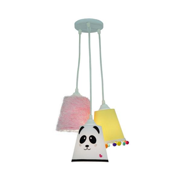 Imagem de Lustre Pendente Luminária Tecido Panda e Frufrus 