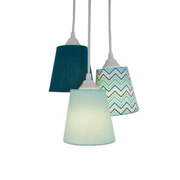 Imagem de Lustre Pendente Luminária Tripla Tecido Chevron Tons de Verde