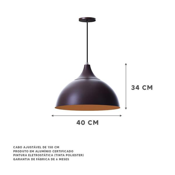 Imagem de Lustre Pendente Meia Lua 40cm C/ Chapéu Alumínio Decorações