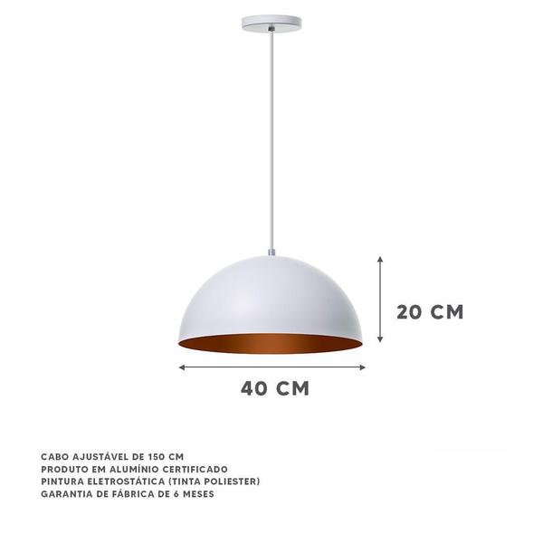 Imagem de Lustre Pendente Meia Lua Branco 40Cm - Kit 2 Unidades