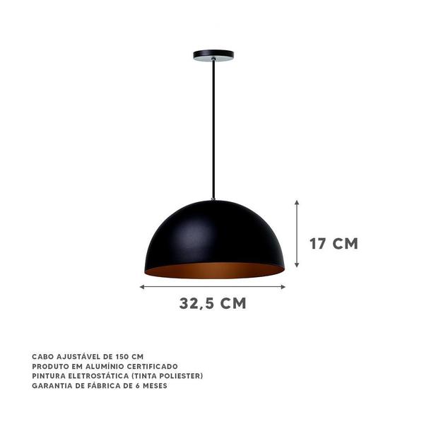 Imagem de Lustre Pendente Meia Lua Preto 40Cm - Kit 2 Unidades