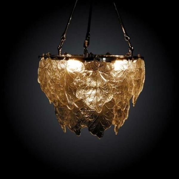 Imagem de Lustre Pendente Metal Dourado Vidro Formato Folhas