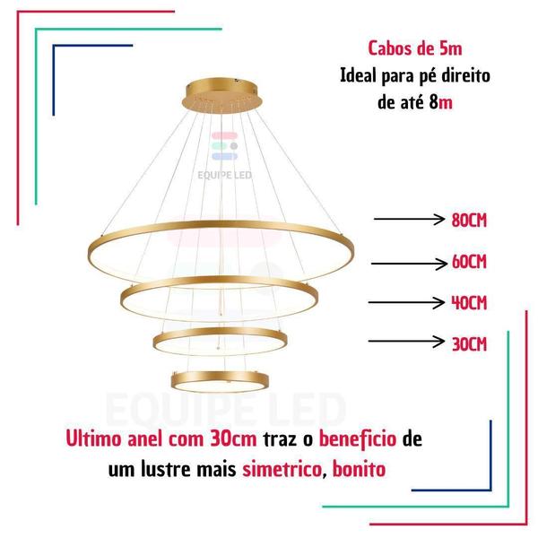 Imagem de Lustre Pendente Moderno Anéis Led 4 Arcos Pe Direito Duplo