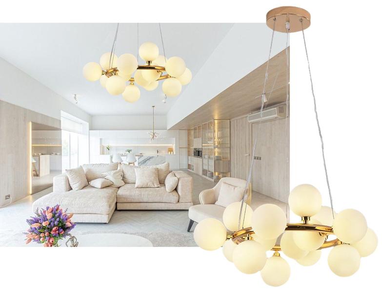 Imagem de Lustre Pendente Moderno Gold Pearl Luxo Exclusivo LED Prata/Dourado GLAMOUR JABUTICABA MOLECULAR GLOBO bolas novidade 2024 lançamento Sala Cozinha Qua